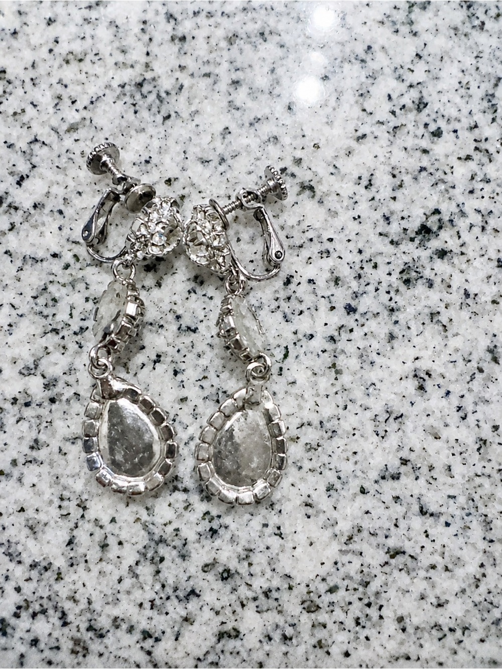 Crystal Rhinestone Teardrop Clip-On Dangle Earrings